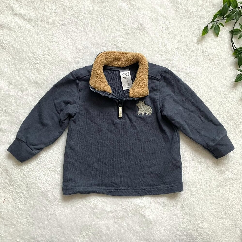 Carter’s 9M Navy Bear Sweater Sherpa Collar Quarter Zip